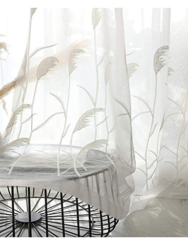 Lactraum Gardine Wohnzimmer Transparent mit Ösen Bestickt Weiß Schilf Voile 145 x 245 cm (BxH) von Lactraum