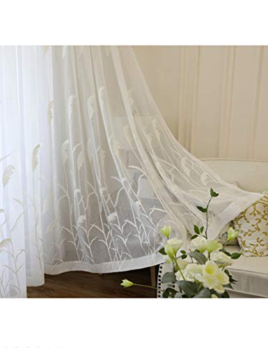 Lactraum Gardine Wohnzimmer Transparent mit Ösen Bestickt Weiß Schilf Voile 200 x 245 cm (BxH) von Lactraum