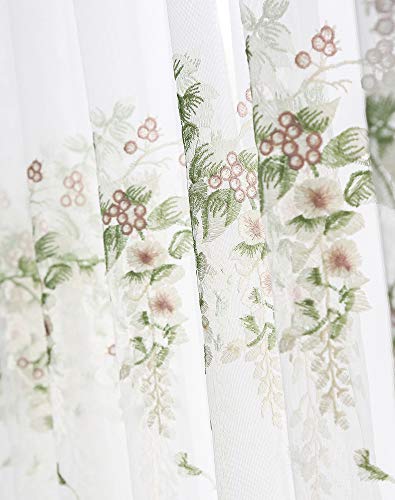 Lactraum Gardine Wohnzimmer Weiß Tranparent Bestickt Glyzinien Grün Blumen Voile mit Kräuselband 145 x 245 cm (BxH) von Lactraum