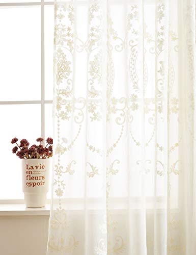 Lactraum Gardine Wohnzimmer Weiß Tranparent Bestickt Vintage Klassische Voile Dicht mit Kräuselband 100 x 245 cm von Lactraum