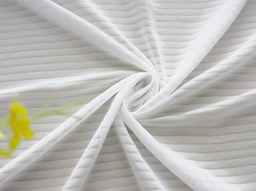 Lactraum Gardine Wohnzimmer Weiß Tranparent waagerecht gestreiftes Jacquard Voile Meterware von Lactraum