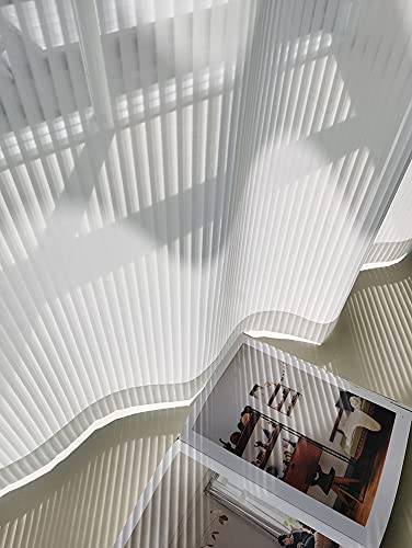 Lactraum Gardine Wohnzimmer Weiß Transparent Vertikal gestreiftes Jacquard Voile (mit Kräuselband, 120 x 245 cm (BxH)) von Lactraum