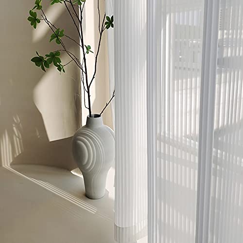 Lactraum Gardine Wohnzimmer Weiß Transparent Vertikal gestreiftes Jacquard Voile (mit Ösen, Sonderanfertigung) von Lactraum