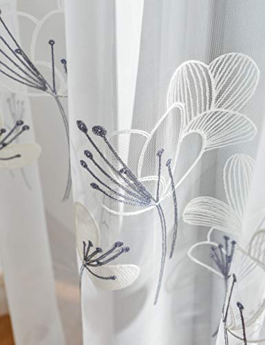 Lactraum Gardinen Wohnzimmer Transparent Weiß mit Ösen Bestickt Blumen zephyranthe Voile 200 x 245cm von Lactraum