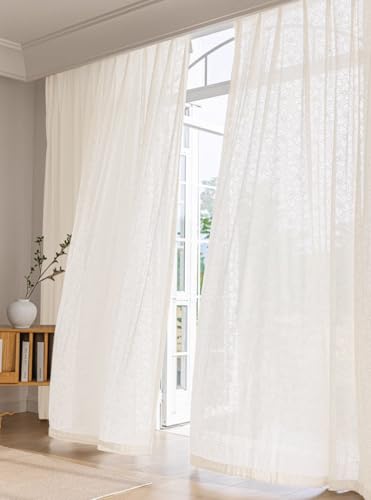 Lactraum Jacquard Vorhang Cremeweiß mit Bauhinienblüten Muster lichtdurchlässige Gardine mit Kräuselband (Sonderanfertigung) von Lactraum