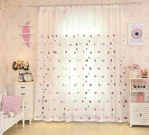 Lactraum Vorhang Kinderzimmer Mädchen Transparent Weiß mit Ösen Bestickt Herz Voile 145 x 245cm von Lactraum