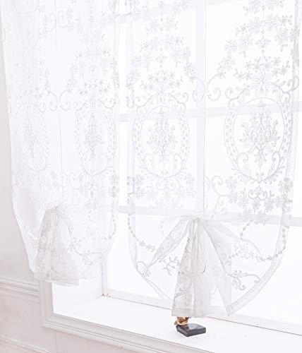 Lactraum Raffgardinen Raffrollo Wohnzimmer Küche Transparent Bestickt Vintage Klassische Voile Weiß 50 x 120 cm(B x H) von Lactraum