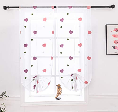 Lactraum Raffrollo Raffgardine Kinderzimmer Mädchen Rosa Bestickt Herz romatisch Voile 50 x 145 cm (B xH) von Lactraum