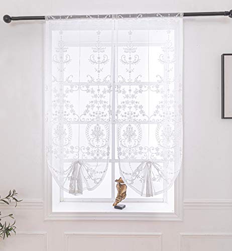 Lactraum Raffrollo Raffgardinen Wohnzimmer Weiß Tranparent Bestickt Vintage Klassische Voile 50 x 120 cm(B x H) von Lactraum