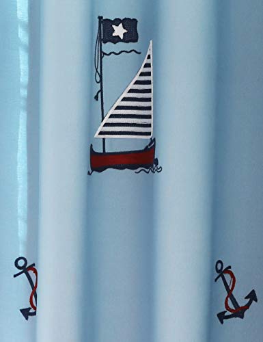 Lactraum Vorhänge Kinderzimmer Junge Blickdicht Maritim mit Ösen Bestickt Segelboot Anker 100 x 245cm von Lactraum