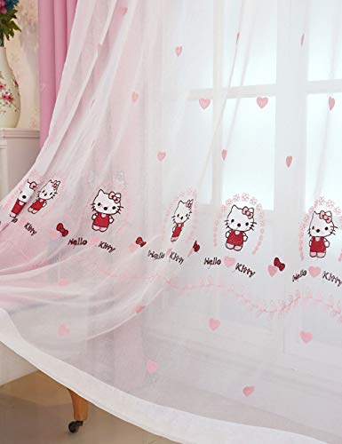 Lactraum Vorhänge Kinderzimmer Mädchen Rosa Bestickt Katze Herz Gardine mit Kräuselband 200 x 245 cm (B x H) von Lactraum