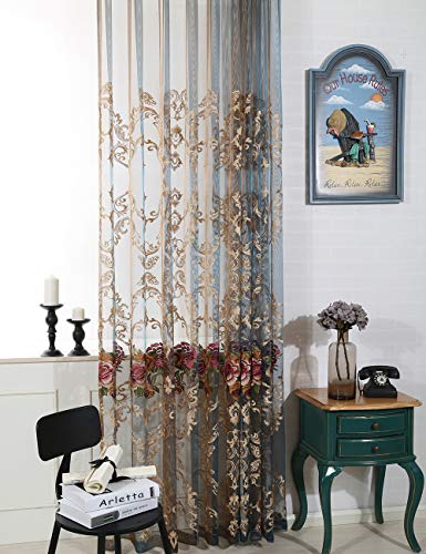 Lactraum Vorhänge Schlafzimmer Transparent Bestickte Luxus Pfingstrose Blumen Voile mit Kräuselband 300 x 245 cm von Lactraum
