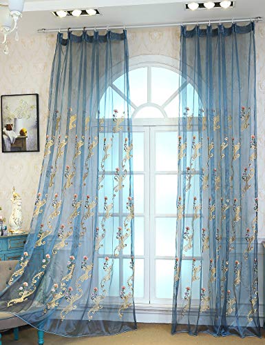 Lactraum Vorhänge Schlafzimmer Transparent Blau mit Ösen Bestickt Wasserfee Blumen Voile 200 x 245cm von Lactraum