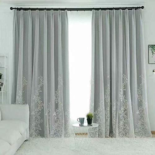 Lactraum Vorhänge Wohnzimmer Schlafzimmer Vintage Hofstil Bestickt Blumen Blau Doppelschicht mit Kräuselband 100 x 245 cm von Lactraum