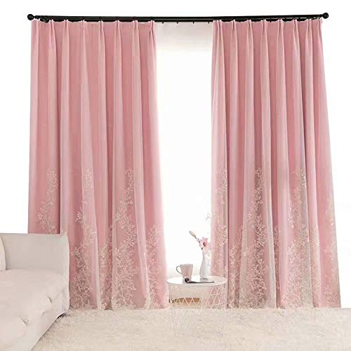 Lactraum Vorhänge Wohnzimmer Schlafzimmer Vintage Hofstil Bestickt Blumen Rosa Doppelschicht mit Kräuselband 100 x 245 cm von Lactraum