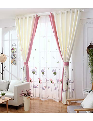 Lactraum Vorhänge Wohnzimmer Transparent Weiß mit Ösen Bestickt Blumen Common Cosmos und Libelle Voile 145 x 245 cm von Lactraum