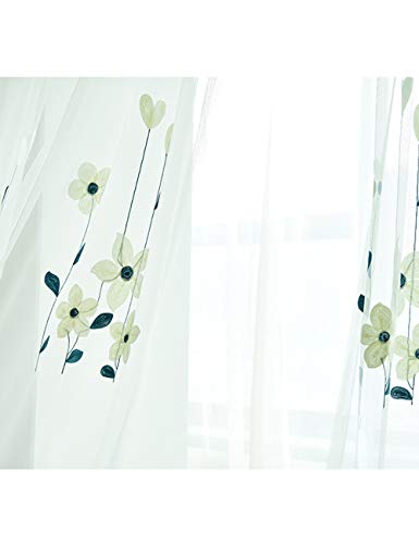 Lactraum Vorhänge Wohnzimmer Transparent Weiß mit Ösen Bestickt Herz Blumen Voile (Blau, 145 x 245 cm) von Lactraum