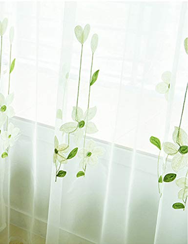 Lactraum Vorhänge Wohnzimmer Transparent Weiß mit Ösen Bestickt Herz Blumen Voile (Grün, 200 x 245 cm) von Lactraum