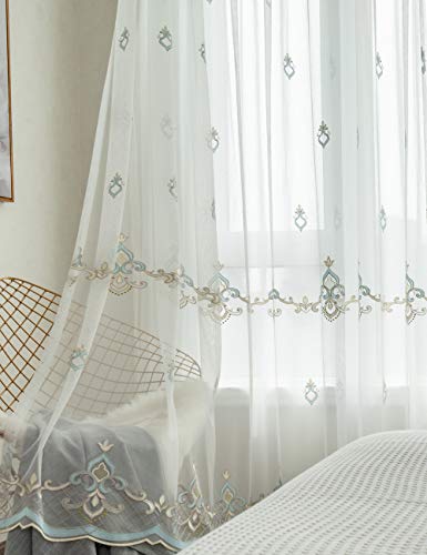 Lactraum Vorhänge Wohnzimmer Transparent Weiß mit Ösen Vintage Klassische Stickerei Voile (100 x 245 cm) von Lactraum