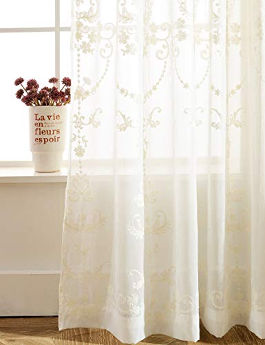 Lactraum Vorhänge Wohnzimmer Weiß Tranparent Bestickt Vintage Klassische Voile Dicht mit Universalband 200 x 245 cm von Lactraum