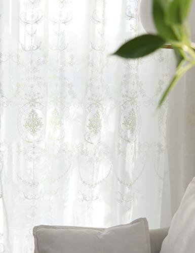 Lactraum Vorhänge Wohnzimmer mit Ösen Weiß Transparent Bestickt Vintage Klassische Voile (Normal) 145 x 245cm von Lactraum