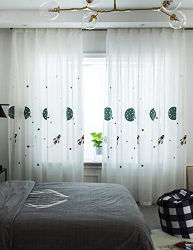 Lactraum Vorhang Kinderzimmer Junge Transparent Weiß mit Ösen Bestickt Planet Sterne Raumschiff Voile 100 x 245cm von Lactraum