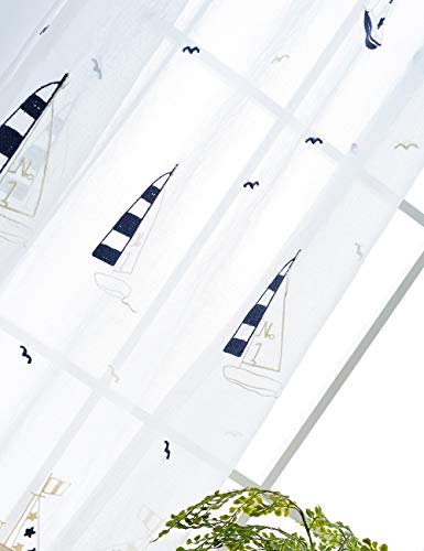 Lactraum Gardine Kinderzimmer Jungen Maritim Segelboot Bestickt Voile mit Universalband H245 x B200 cm von Lactraum