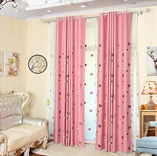 Lactraum Vorhang Kinderzimmer Mädchen Bestickt Herz romatisch Rosa Blickdicht mit Kräuselband 100 x 245 cm(B x H) von Lactraum