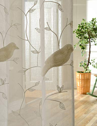 Lactraum Vorhang Kinderzimmer transparent Weiss mit Ösen Bestickt Vogel Tiere Voile 200 x 245cm von Lactraum