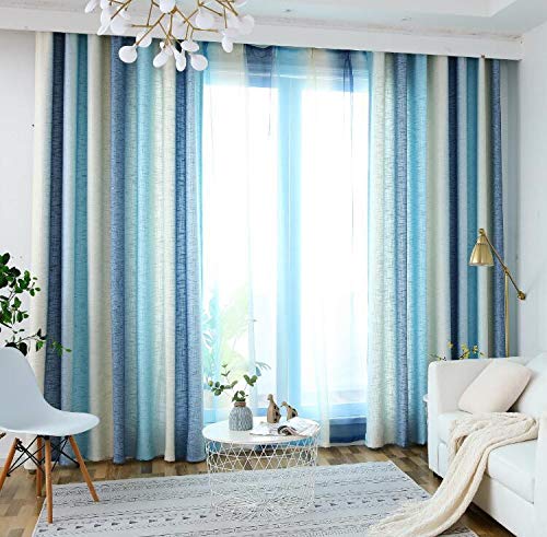 Lactraum Vorhang Leinen Wohnzimmer Schlafzimmer Blau Gradient Streifen Blickdicht mit Ösen 100 x 245 cm (BxH) von Lactraum