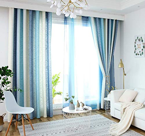 Lactraum Vorhang Leinen Wohnzimmer Schlafzimmer Blau Gradient Streifen Blickdicht mit Universalband 145 x 245 cm (BxH) von Lactraum