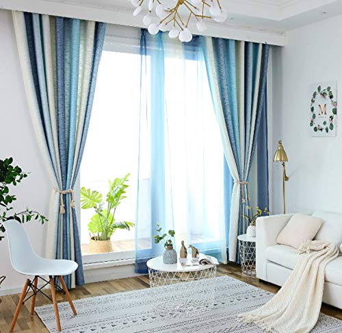 Lactraum Vorhang Leinen Wohnzimmer Schlafzimmer Blau Gradient Streifen Gardine Blickdicht mit Kräuselband 145 x 245 cm (BxH) von Lactraum