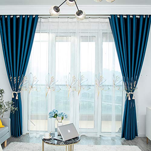 Lactraum Vorhang Schlafzimmer Wohnzimmer Bestickt Luxus Lilie Blumen Dunkelblau Blickdicht mit Kräuselband 100 x 245 cm (BxH) von Lactraum