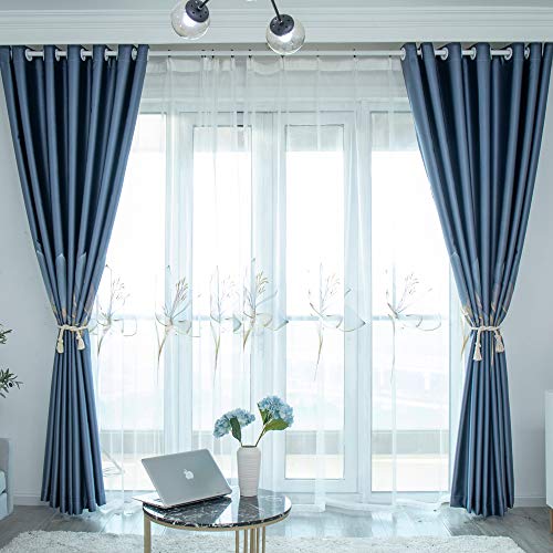 Lactraum Vorhang Schlafzimmer Wohnzimmer Bestickt Luxus Lilie Blumen Grau Blickdicht mit Kräuselband 200 x 245 cm (BxH) von Lactraum