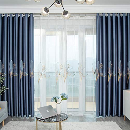 Lactraum Vorhang Schlafzimmer Wohnzimmer Bestickt Luxus Lilie Blumen Grau Blickdicht mit Ösen 200 x 245 cm (BxH) von Lactraum