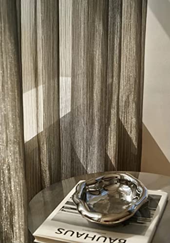 Lactraum Vorhang Wohnzimmer Luxus vergoldete Gardine Voile Grau H245 x B145 cm mit Universalband von Lactraum