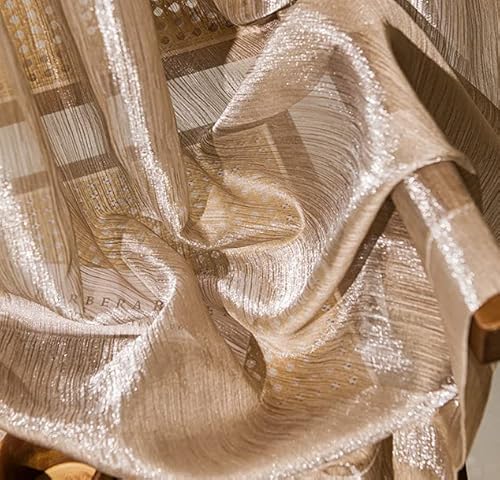 Lactraum Vorhang Wohnzimmer Luxus vergoldete Gardine Voile Braun H245 x B300 cm mit Kräuselband von Lactraum