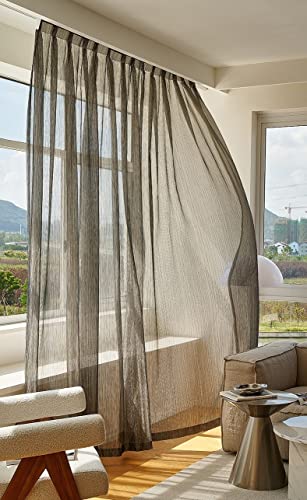 Lactraum Vorhang Wohnzimmer Luxus vergoldete Gardine Voile Grau H245 x B100 cm mit Kräuselband von Lactraum