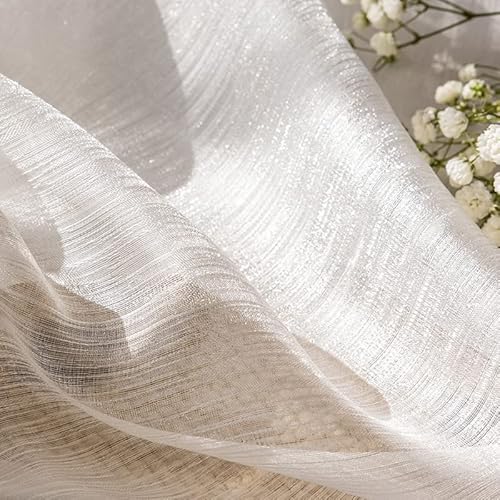 Lactraum Vorhang Wohnzimmer Luxus vergoldete Gardine Voile Weiß H245 x B100 cm mit Kräuselband von Lactraum