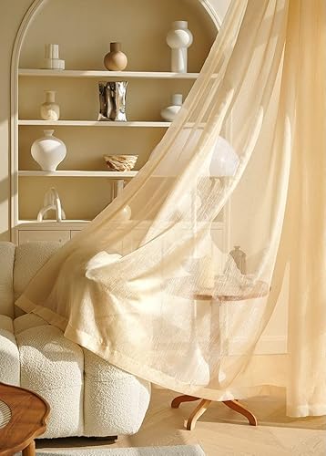 Lactraum Vorhang Wohnzimmer Luxus vergoldete Gardine Voile Mit Universalband Gold 145 x 245 cm (BxH) von Lactraum