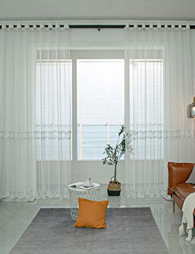 Lactraum Vorhang Wohnzimmer Weiß Tranparent Bestickt Mode Aushöhlen Wasserlösliche Blau Punkt Gardine Voile mit Ösen 145 x 245 cm (BxH) von Lactraum