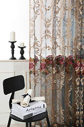 Lactraum Vorhänge Schlafzimmer mit Ösen Transparent Bestickte Luxus Pfingstrose Blumen Voile 145 x 245 von Lactraum