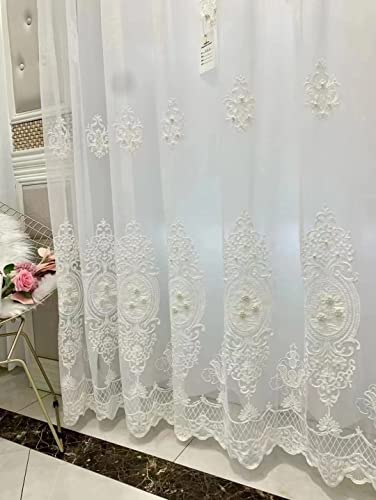 Lactraum Wohnzimmer Schlafzimmer Luxus Vintage Perlenstickerei weiß Gardine (mit Kräuselband, 300 x 245 cm (BxH)) von Lactraum