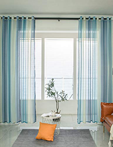 Lactraum leinen Vorhang Wohnzimmer Schlafzimmer Blau Gradient Streifen Gardine Tranparent mit Ösen 200 x 245 cm (BxH) von Lactraum