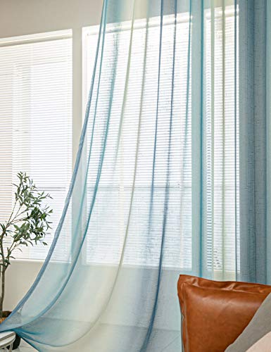 Lactraum leinen Vorhang Wohnzimmer Schlafzimmer Blau Gradient Streifen Gardine Tranparent mit Universalband 200 x 245 cm (BxH) von Lactraum