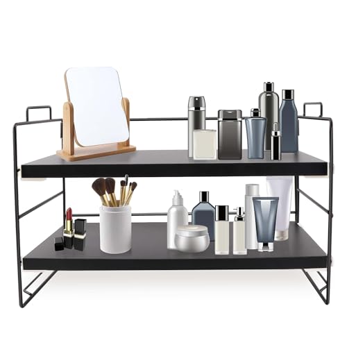 Lacusmall Schreibtisch-Aufbewahrungsregal, Schreibtisch-Organizer, Mehrzweck-Bücherregal für Büro, Zuhause, Desktop-Display-Regal, Schreibtisch-Ständer, Bücherregal (Black, 2Tier) von Lacusmall