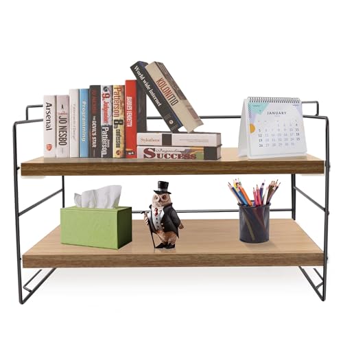 Lacusmall Schreibtisch-Aufbewahrungsregal, Schreibtisch-Organizer, Mehrzweck-Bücherregal für Büro, Zuhause, Desktop-Display-Regal, Schreibtisch-Ständer, Bücherregal (Holzfarbe, 2Tier) von Lacusmall