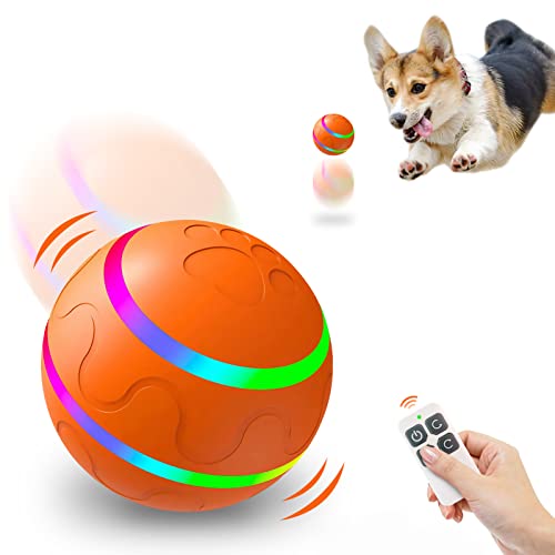 Lacyie Interaktives Hundespielzeug ball, Automatisch Ball für Hunde der sich selbst bewegt, 360° Rollen Elektrisch Ball mit LED-Licht, USB Wiederaufladbares, Smart Wicked für Katzen , Orange von Lacyie