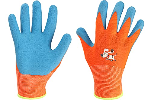 Ladeheid Kinder Jungen Mädchen Schutzhandschuhe Gartenhandschuhe Arbeitshandschuhe BD001 (Orange, 4) von Ladeheid