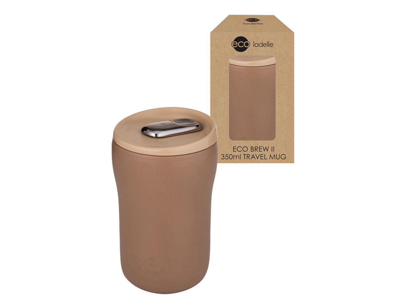 Ladelle Becher ECO BREW II To-Go-Becher doppelwandig keramik beige 0,35l, Keramik, Eco Brew II Fawn Double Wall Ceramic Travel Mug 8.6x8.6x13.8cm von Ladelle